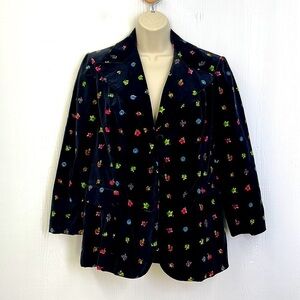 MR. Dino - Vintage Multicolor Floral Printed Black Velvet Blazer Size 12